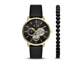 Подарочный набор: часы наручные мужские с браслетом (черный, золотистый)