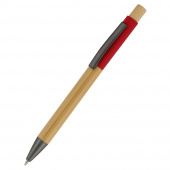 Ручка &amp;quot;Авалон&amp;quot; с корпусом из бамбука и софт-тач вставкой, красный