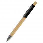 Ручка &amp;quot;Авалон&amp;quot; с корпусом из бамбука и софт-тач вставкой, черный