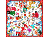 Платок Дымковская игрушка (белый, красный, разноцветный)