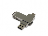 USB 2.0- флешка на 32 Гб с поворотным механизмом и дополнительным разъемом Type-C (серебристый)