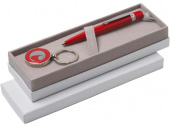Подарочный набор: брелок с флеш-картой на 4 Гб, ручка шариковая (красный, серебристый)