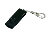 USB-флешка промо на 16 Гб с поворотным механизмом и однотонным металлическим клипом (черный)