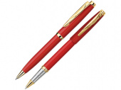 Набор ПАРА (PEN&PEN): ручка шариковая, ручка-роллер (красный, золотистый, серебристый)