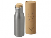Вакуумная термобутылка с бамбуковой крышкой Klas, 500 мл (серебристый)