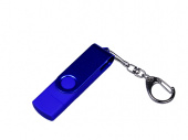 USB 2.0/micro USB/Type-С- флешка на 16 Гб 3-в-1 с поворотным механизмом (синий)