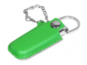 USB 2.0- флешка на 64 Гб в массивном корпусе с кожаным чехлом (зеленый, серебристый)