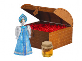 Подарочный набор: кукла фарфоровая, мёд с грецким орехом (голубой, разноцветный)