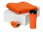 Подарочный набор с пледом, мылом и термокружкой (оранжевый, оранжевый)