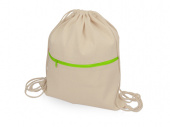 Рюкзак-мешок хлопковый Lark с цветной молнией (зеленое яблоко, натуральный)