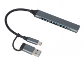 USB-хаб Link с коннектором 2-в-1 USB-C и USB-A, 2.0/3.0 (серый)