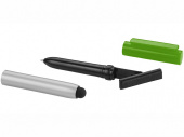Ручка-стилус шариковая Robo с очистителем экрана (черный, серебристый, лайм)