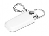 USB-флешка на 32 Гб в массивном корпусе с кожаным чехлом (серебристый, белый)