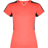 Спортивная футболка SUZUKA женская, КОРАЛЛОВЫЙ ФЛУОРЕСЦЕНТНЫЙ/ЧЕРНЫЙ L