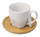 Кофейная пара с бамбуковым блюдцем Mandy (белый, натуральный)
