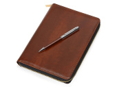 Бизнес-блокнот на молнии А5 Fabrizio с RFID защитой и ручкой (коричневый, серебристый)