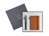 Набор Parker Urban Premium Ebony Metal: ручка перьевая, блокнот (черный, коричневый)
