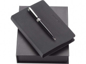 Подарочный набор: дизайнерский блокнот, шариковая ручка (черный, серебристый)
