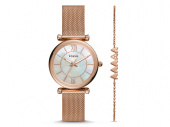 Подарочный набор: часы наручные женские, браслет (золотистый, белый перламутр)