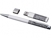 Набор: ручка шариковая, USB-флешка на 4 Гб (серебристый, белый)