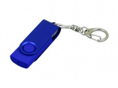 USB 2.0- флешка промо на 16 Гб с поворотным механизмом и однотонным металлическим клипом (синий, синий)