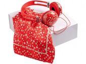 Подарочный набор: дизайнерские наушники, платок шелковый (красный, белый)