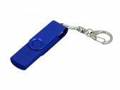 USB 2.0- флешка на 32 Гб с поворотным механизмом и дополнительным разъемом Micro USB (синий)