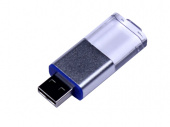 USB 2.0- флешка промо на 64 Гб прямоугольной формы, выдвижной механизм (синий)