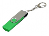 USB 2.0- флешка на 16 Гб с поворотным механизмом и дополнительным разъемом Micro USB (зеленый, серебристый)