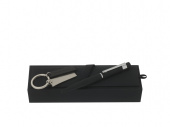 Подарочный набор: ручка шариковая, брелок (черный, серебристый)