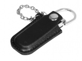 USB 2.0- флешка на 64 Гб в массивном корпусе с кожаным чехлом (черный, серебристый)