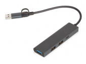 USB-хаб Command с коннектором 2-в-1 USB-C и USB-A, 2.0/3.0 (черный)