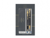 Набор Parker IM Core Black GT: ручка шариковая, ручка перьевая (черный, золотистый)