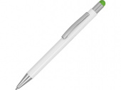 Ручка металлическая шариковая Flowery со стилусом (белый, зеленое яблоко)