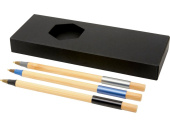 Подарочный набор Kerf с тремя бамбуковыми ручками (натуральный, черный, синий, серебристый)