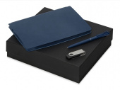 Подарочный набор Notepeno с блокнотом А5, флешкой и ручкой (черный, темно-синий, темно-синий)