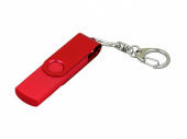 USB-флешка на 32 Гб с поворотным механизмом и дополнительным разъемом Micro USB (красный)