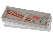 Подарочный набор: брелок с USB-флешкой на 4 Гб, ручка шариковая (красный, серебристый)