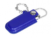 USB 2.0- флешка на 8 Гб в массивном корпусе с кожаным чехлом (синий, серебристый)