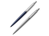 Набор из 2х ручек в подарочной коробке: Parker Jotter Essential, Royal Blue CT и Parker Jotter Essential, St. Steel СT (серебристый, синий)