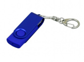 USB-флешка промо на 64 Гб с поворотным механизмом и однотонным металлическим клипом (синий, синий)