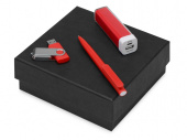 Подарочный набор On-the-go с флешкой, ручкой и зарядным устройством (красный)