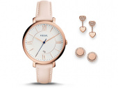 Подарочный набор: часы наручные женские, пусеты (золотистый, розовый, белый)