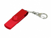 USB 2.0- флешка на 16 Гб с поворотным механизмом и дополнительным разъемом Micro USB (красный)