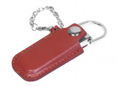 USB 2.0- флешка на 16 Гб в массивном корпусе с кожаным чехлом (коричневый, серебристый)
