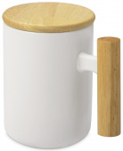 Кружка с ручкой и крышкой из каучукового дерева Jeny (белый, натуральный)