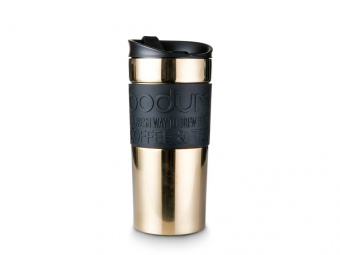 Термокружка TRAVEL MUG STEEL, 350 мл (черный, золотистый)