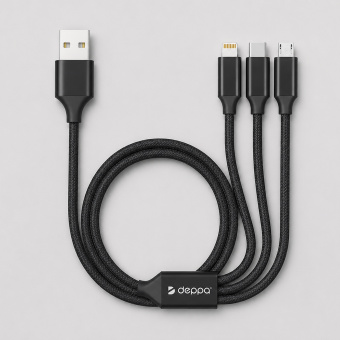 Дата-кабель 3 в 1: micro USB, USB-C, Ligthning, алюминий, 1.2м (черный)