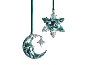 Набор елочных игрушек: Полумесяц, Снежинка (зеленый)