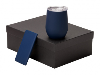 Подарочный набор COLOR IT с термокружкой и повербанком (темно-синий)